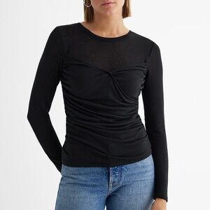 Express Women's Black Tee Size XS Fitted Long Sleeves Crew Neck Wrap Front NWT